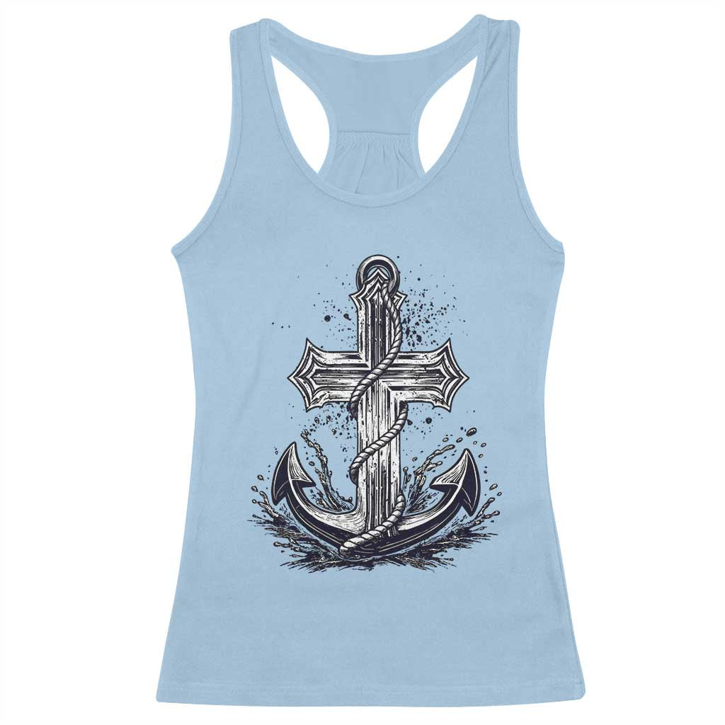 Faith Family Fishing Jesus Cross Anchor Racerback Tank Top Funny Christian Fisherman