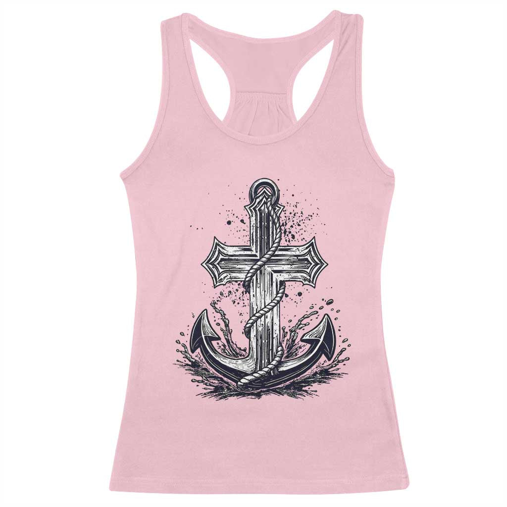 Faith Family Fishing Jesus Cross Anchor Racerback Tank Top Funny Christian Fisherman