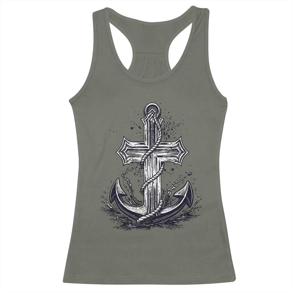 Faith Family Fishing Jesus Cross Anchor Racerback Tank Top Funny Christian Fisherman
