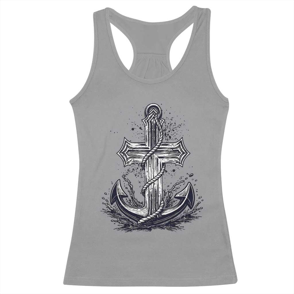 Faith Family Fishing Jesus Cross Anchor Racerback Tank Top Funny Christian Fisherman
