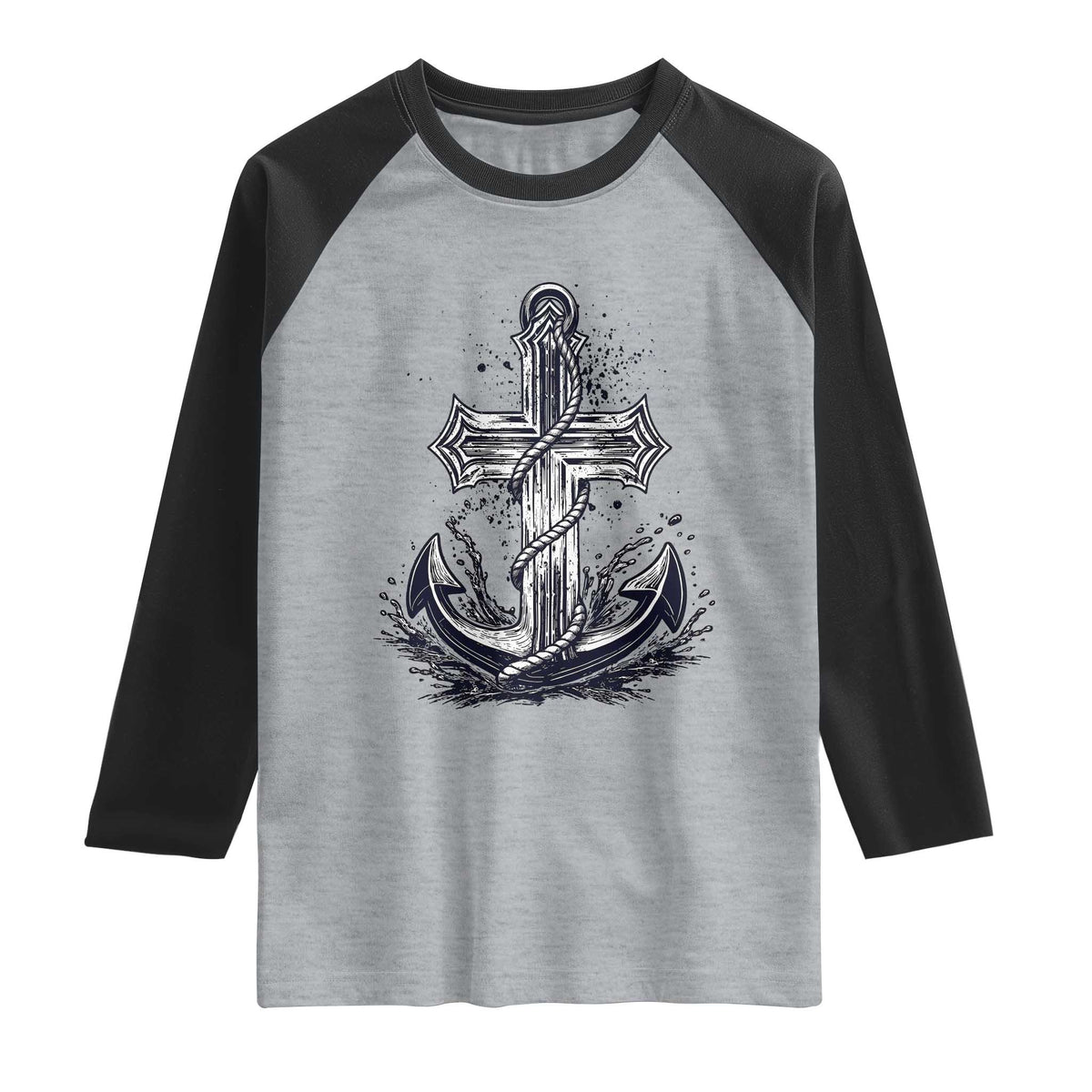 Faith Family Fishing Jesus Cross Anchor Raglan Shirt Funny Christian Fisherman
