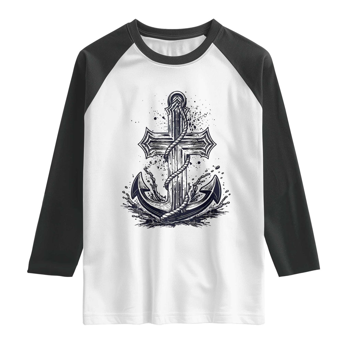 Faith Family Fishing Jesus Cross Anchor Raglan Shirt Funny Christian Fisherman