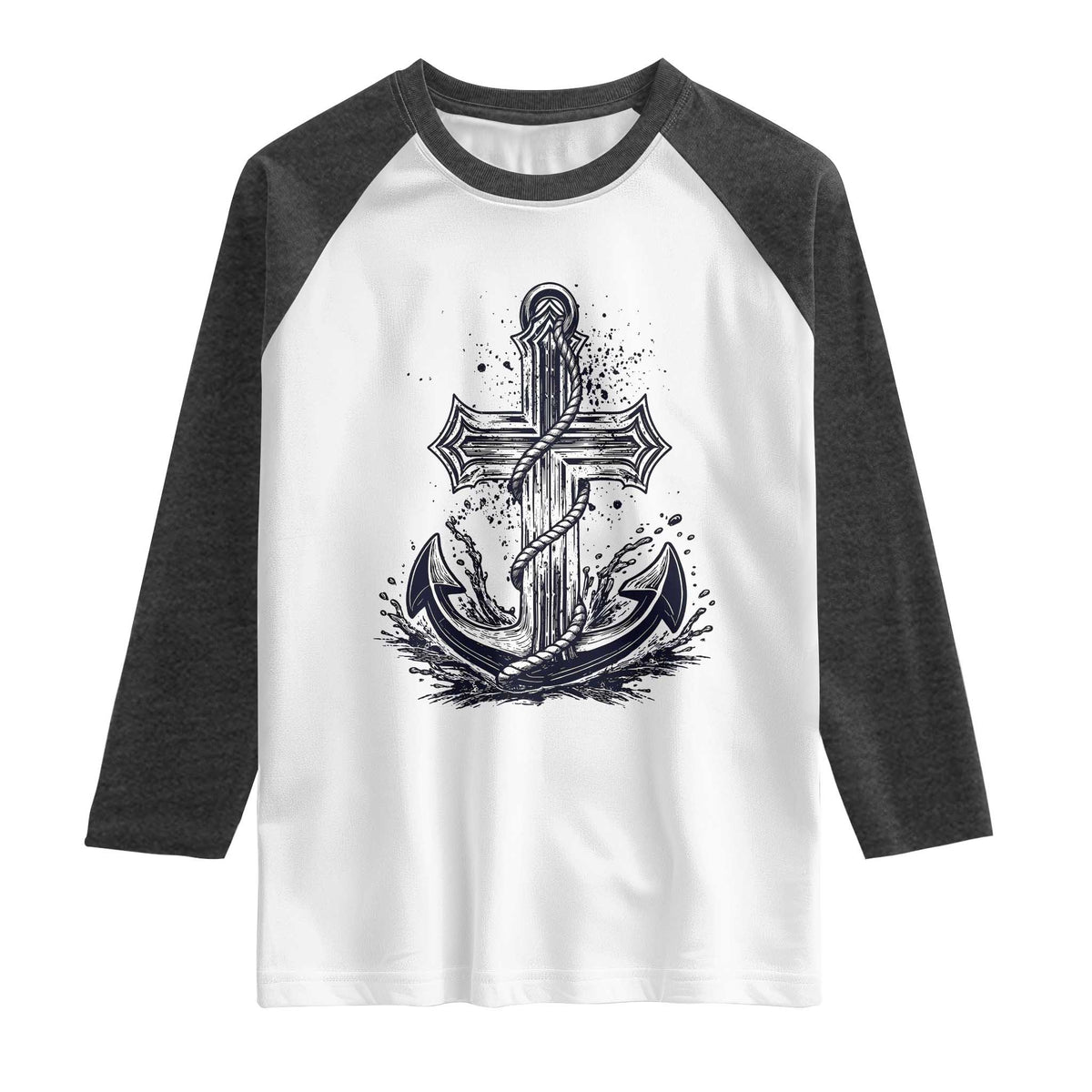Faith Family Fishing Jesus Cross Anchor Raglan Shirt Funny Christian Fisherman