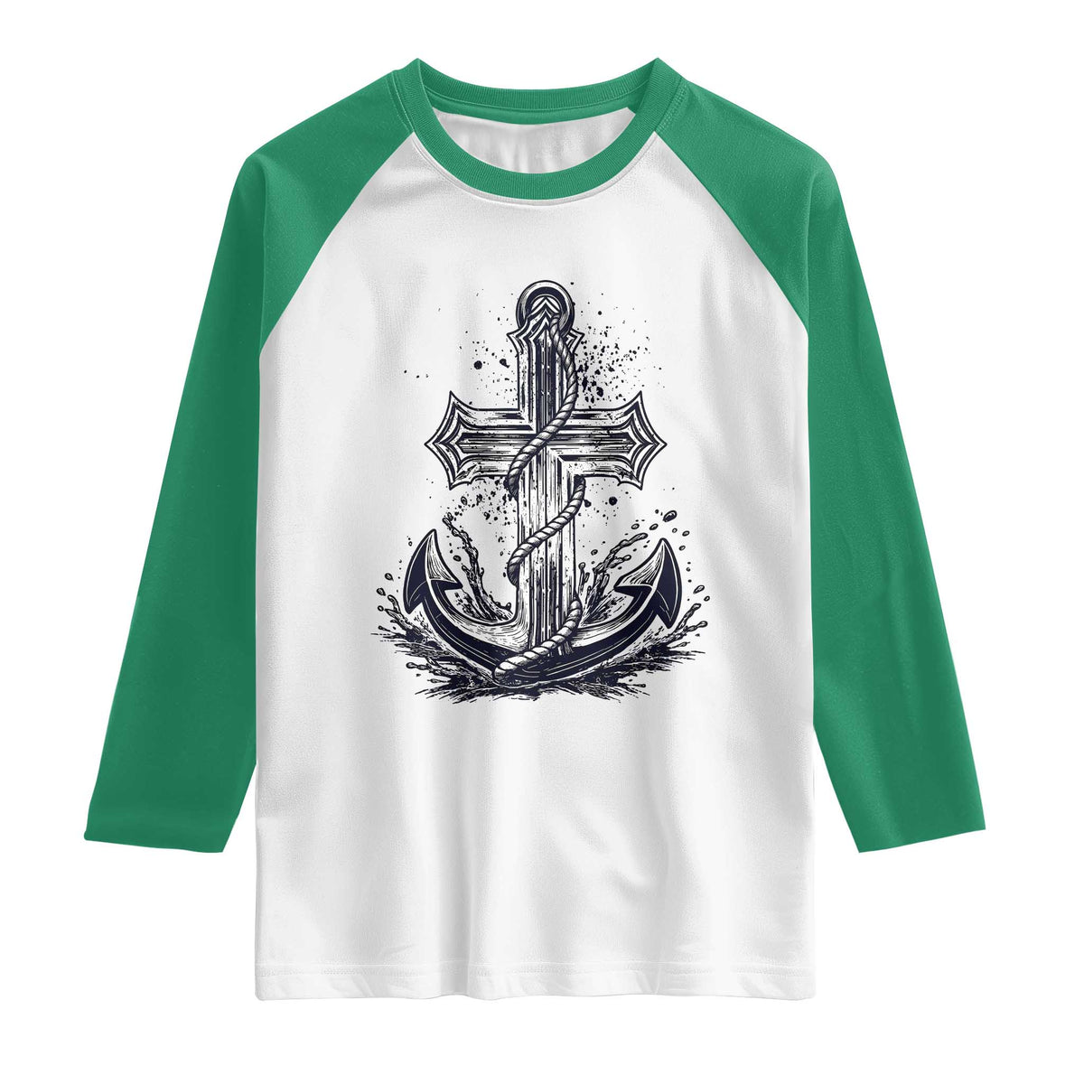 Faith Family Fishing Jesus Cross Anchor Raglan Shirt Funny Christian Fisherman