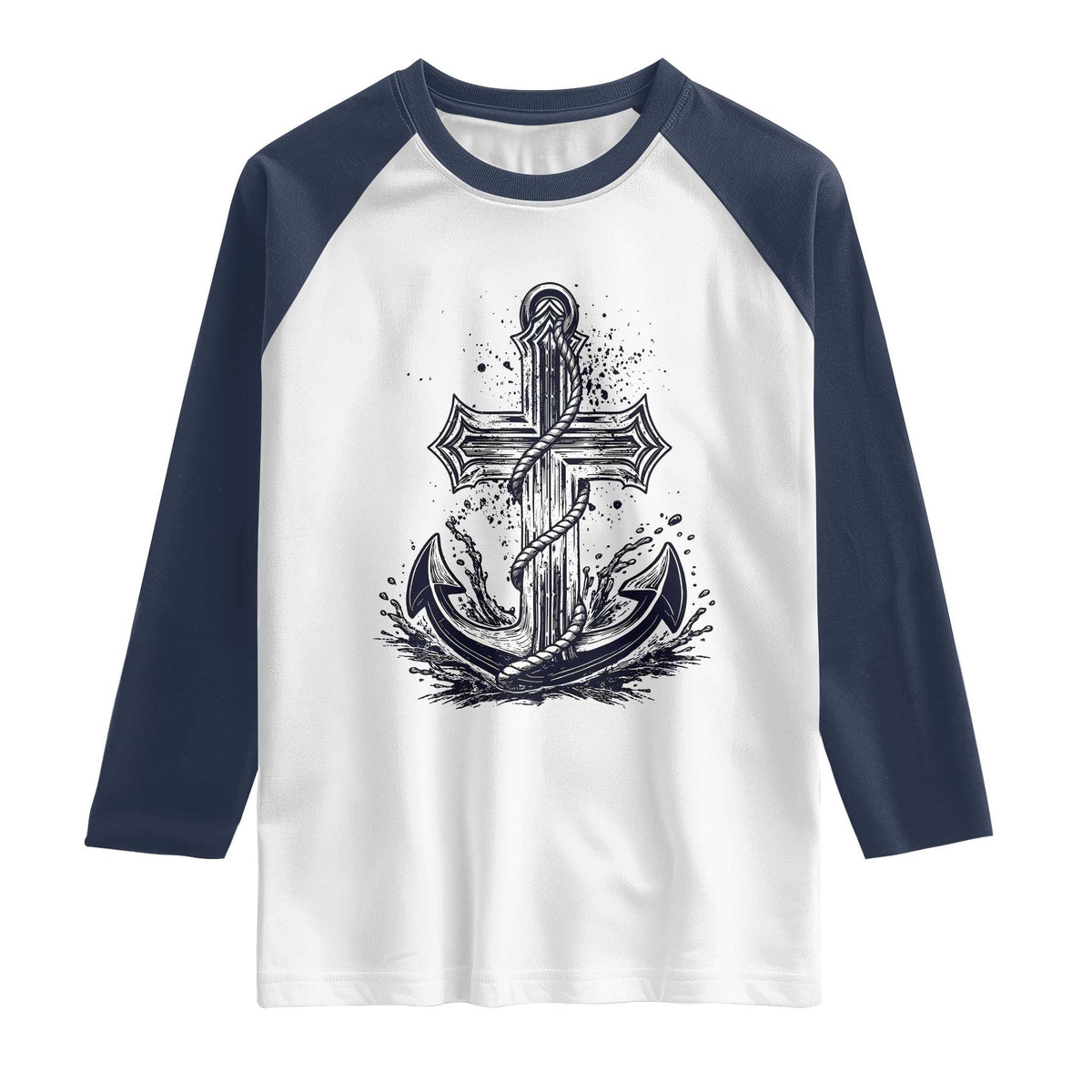 Faith Family Fishing Jesus Cross Anchor Raglan Shirt Funny Christian Fisherman