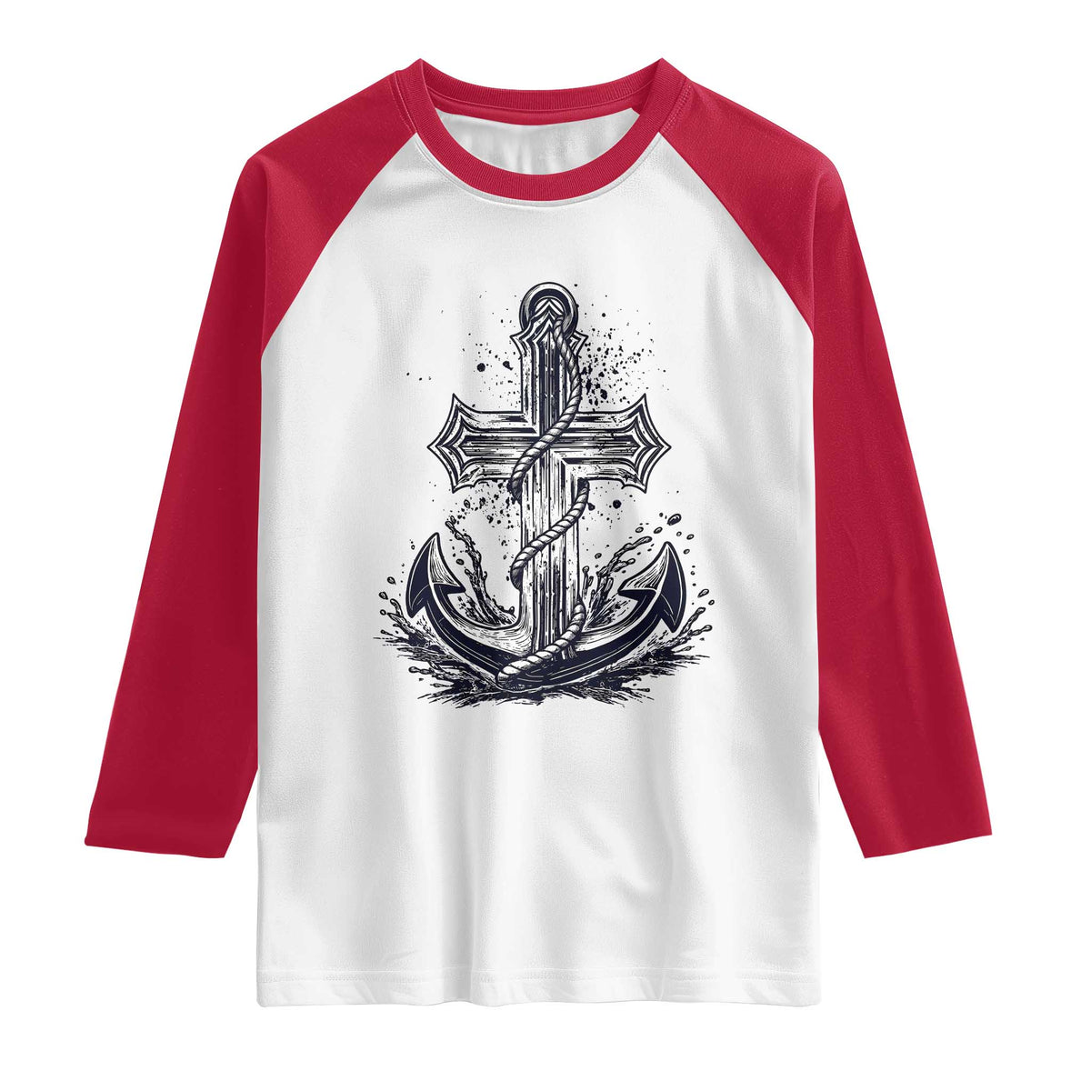 Faith Family Fishing Jesus Cross Anchor Raglan Shirt Funny Christian Fisherman
