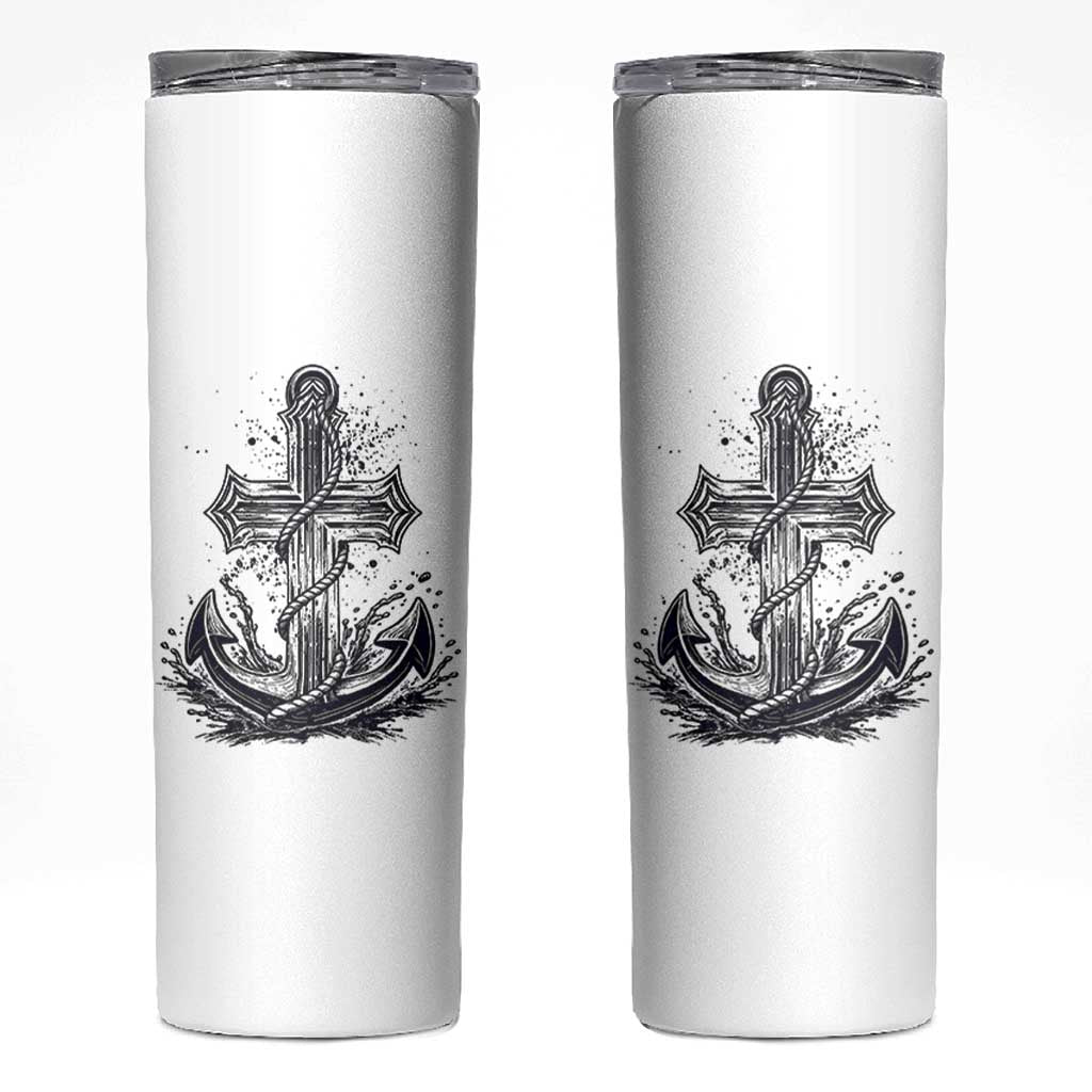 Faith Family Fishing Jesus Cross Anchor Skinny Tumbler Funny Christian Fisherman
