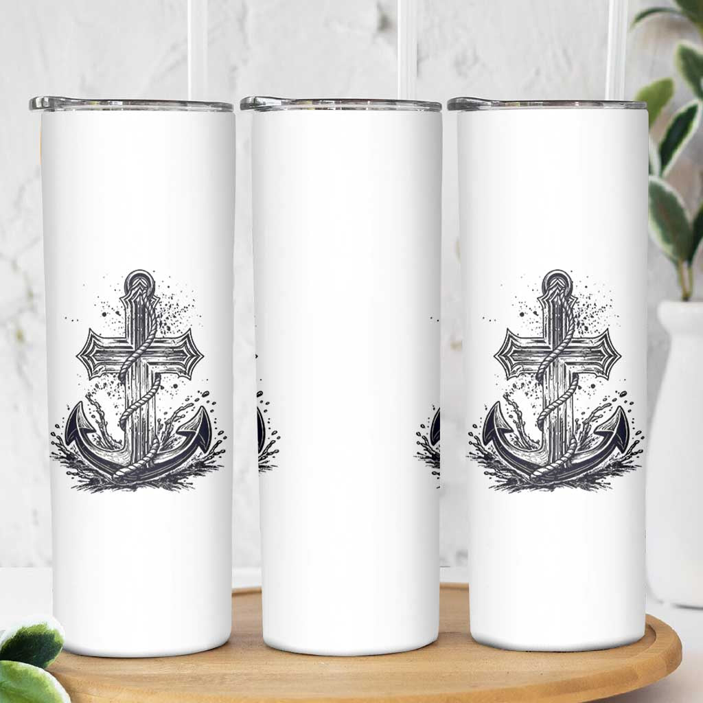 Faith Family Fishing Jesus Cross Anchor Skinny Tumbler Funny Christian Fisherman