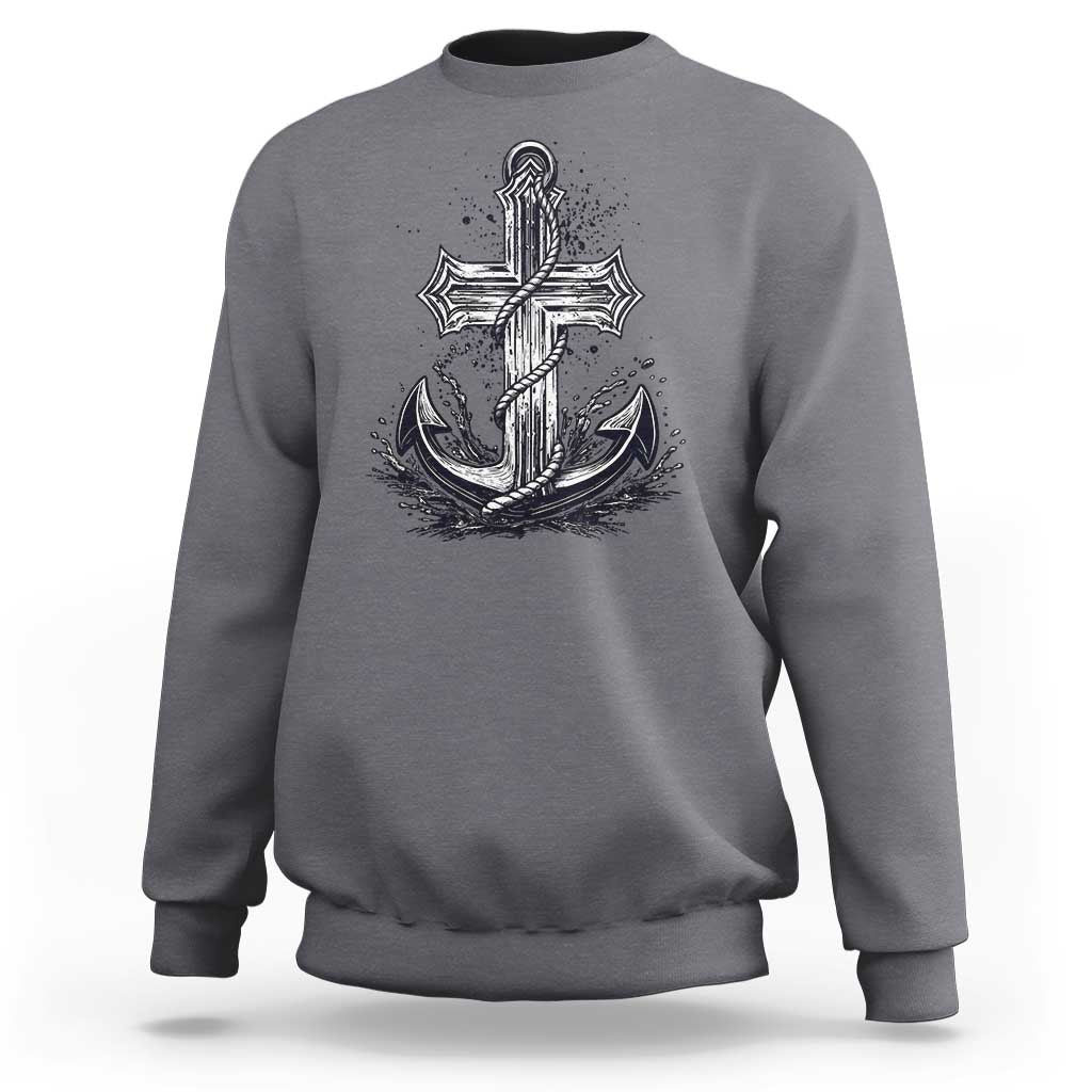 Faith Family Fishing Jesus Cross Anchor Sweatshirt Funny Christian Fisherman
