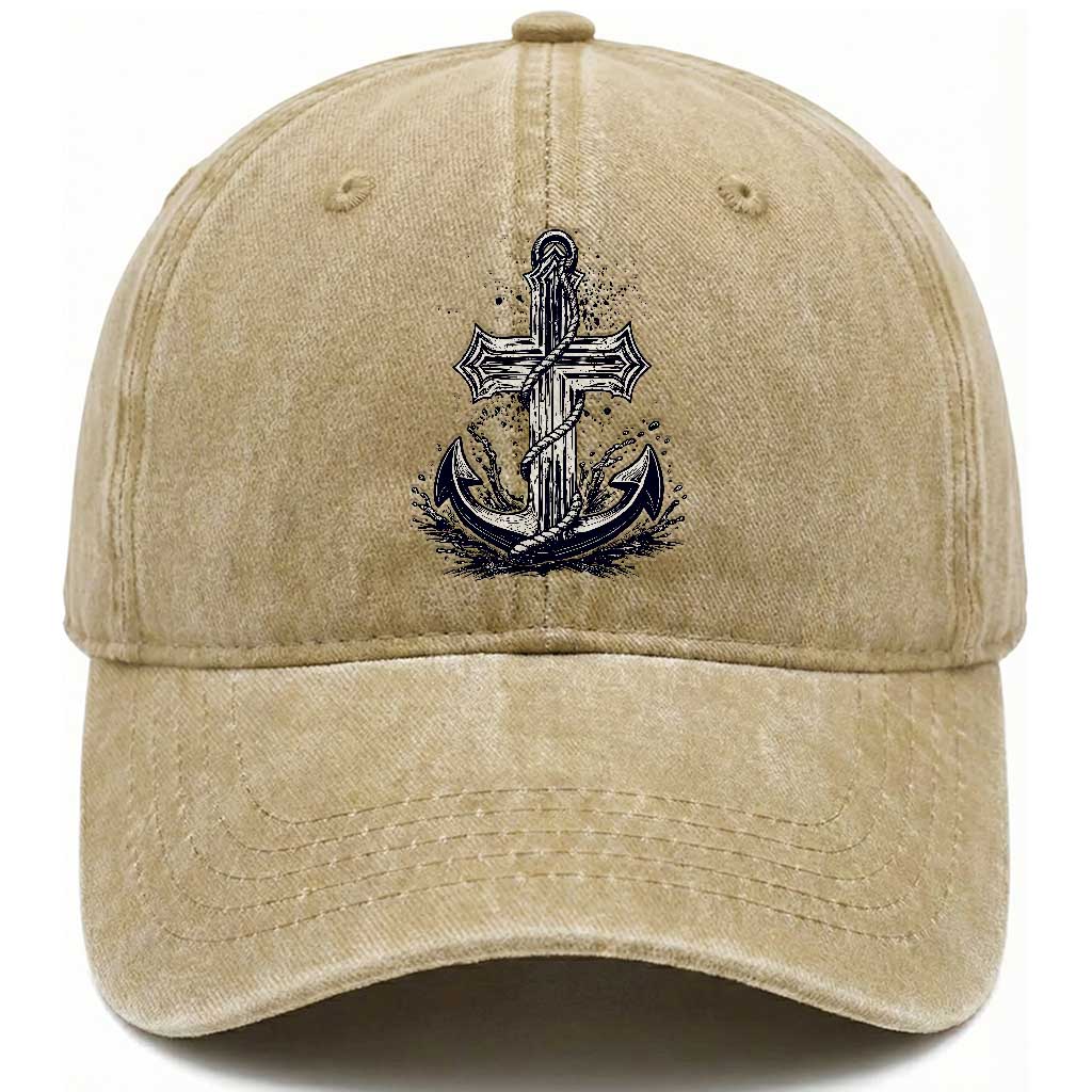 Faith Family Fishing Jesus Cross Anchor Washed Cotton Baseball Cap Funny Christian Fisherman