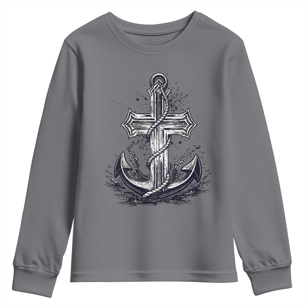 Faith Family Fishing Jesus Cross Anchor Youth Sweatshirt Funny Christian Fisherman
