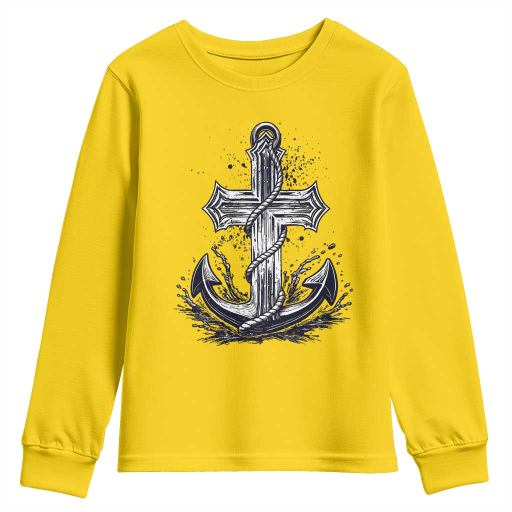 Faith Family Fishing Jesus Cross Anchor Youth Sweatshirt Funny Christian Fisherman