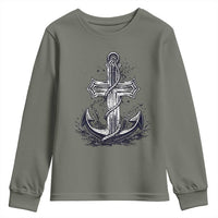 Faith Family Fishing Jesus Cross Anchor Youth Sweatshirt Funny Christian Fisherman