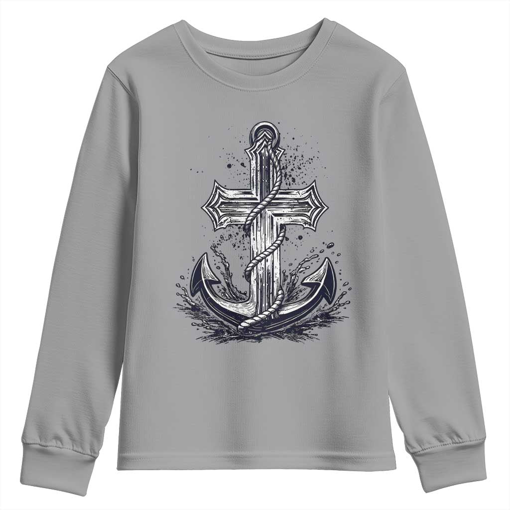 Faith Family Fishing Jesus Cross Anchor Youth Sweatshirt Funny Christian Fisherman