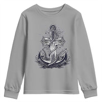 Faith Family Fishing Jesus Cross Anchor Youth Sweatshirt Funny Christian Fisherman