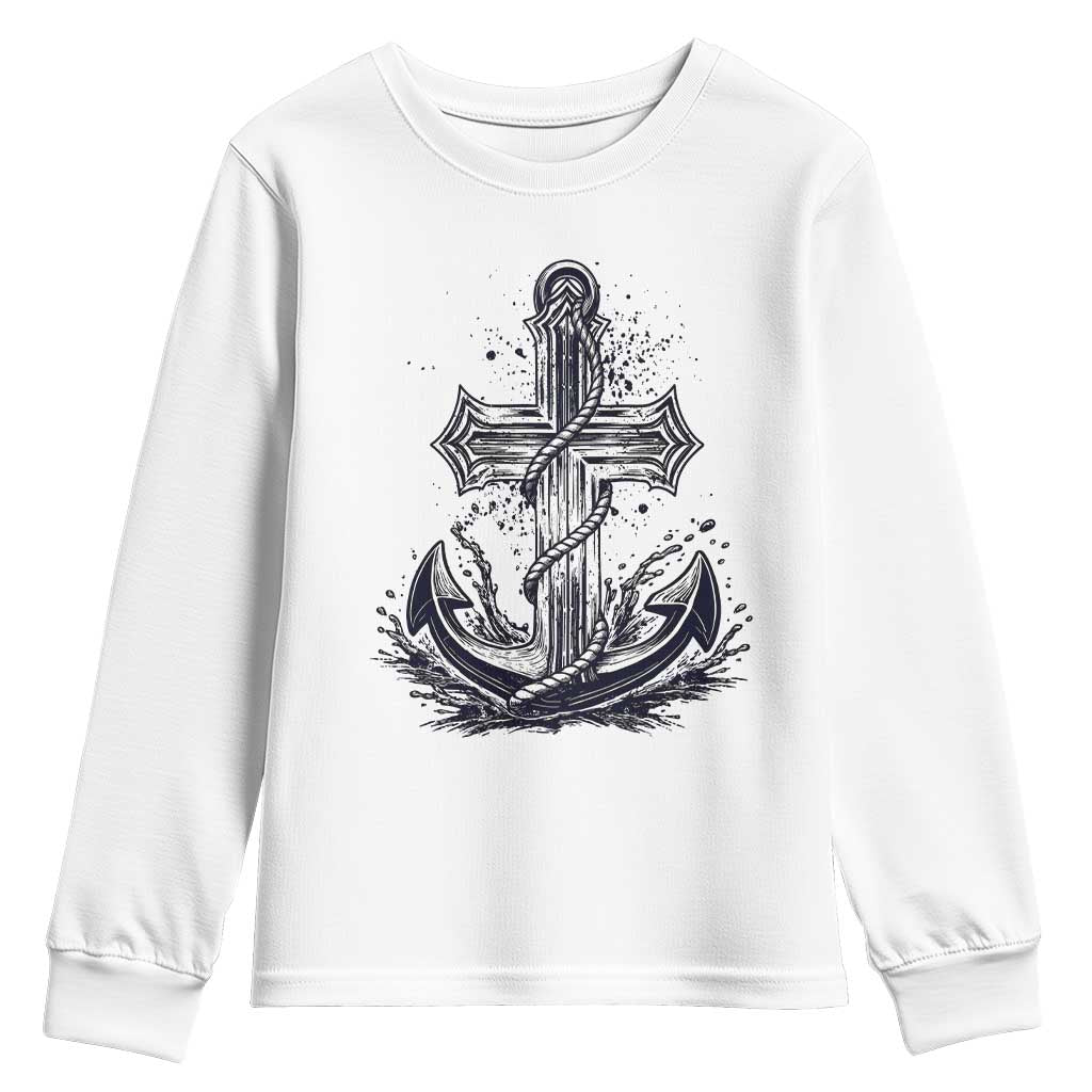 Faith Family Fishing Jesus Cross Anchor Youth Sweatshirt Funny Christian Fisherman