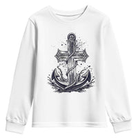 Faith Family Fishing Jesus Cross Anchor Youth Sweatshirt Funny Christian Fisherman