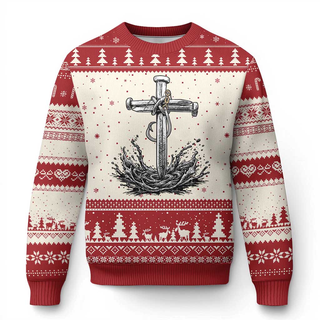 Faith Family Fishing Ugly Christmas Sweater Christian Jesus Cross Fathers Day Gift