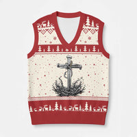 Faith Family Fishing V-Neck Knit Sweater Vest Christian Jesus Cross Fathers Day Gift
