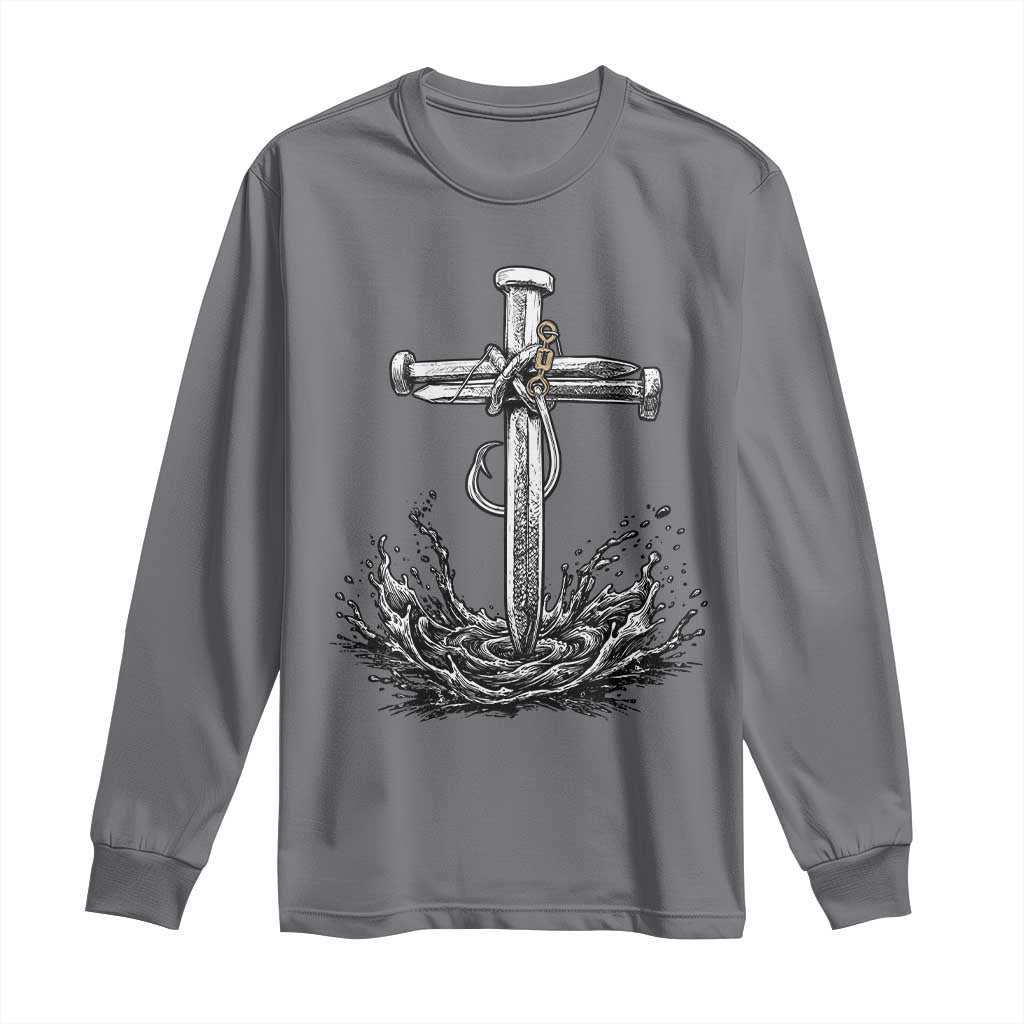Faith Family Fishing Long Sleeve Shirt Christian Jesus Cross Fathers Day Gift