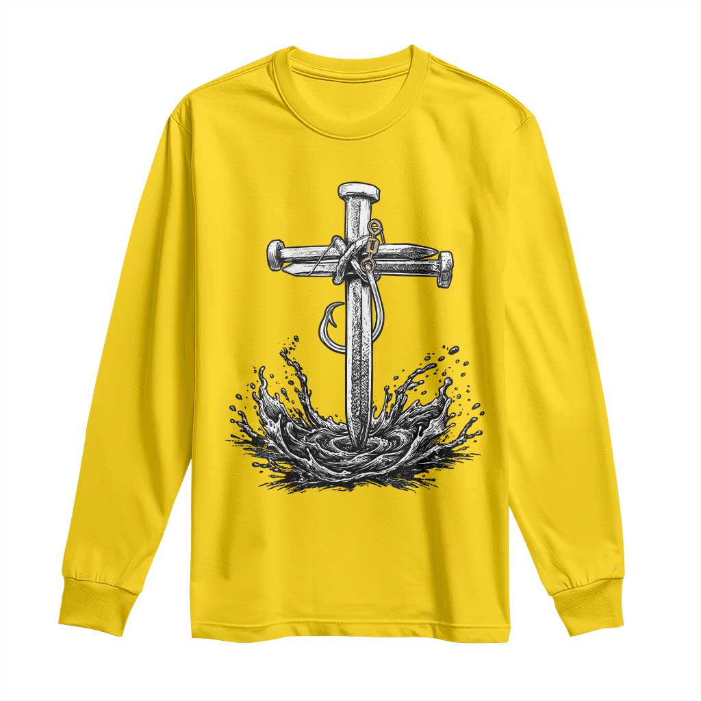 Faith Family Fishing Long Sleeve Shirt Christian Jesus Cross Fathers Day Gift