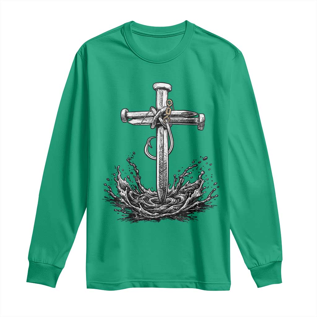 Faith Family Fishing Long Sleeve Shirt Christian Jesus Cross Fathers Day Gift