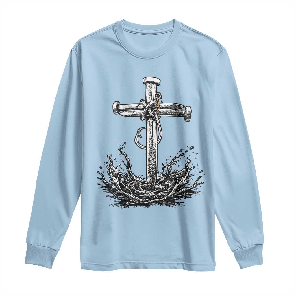 Faith Family Fishing Long Sleeve Shirt Christian Jesus Cross Fathers Day Gift