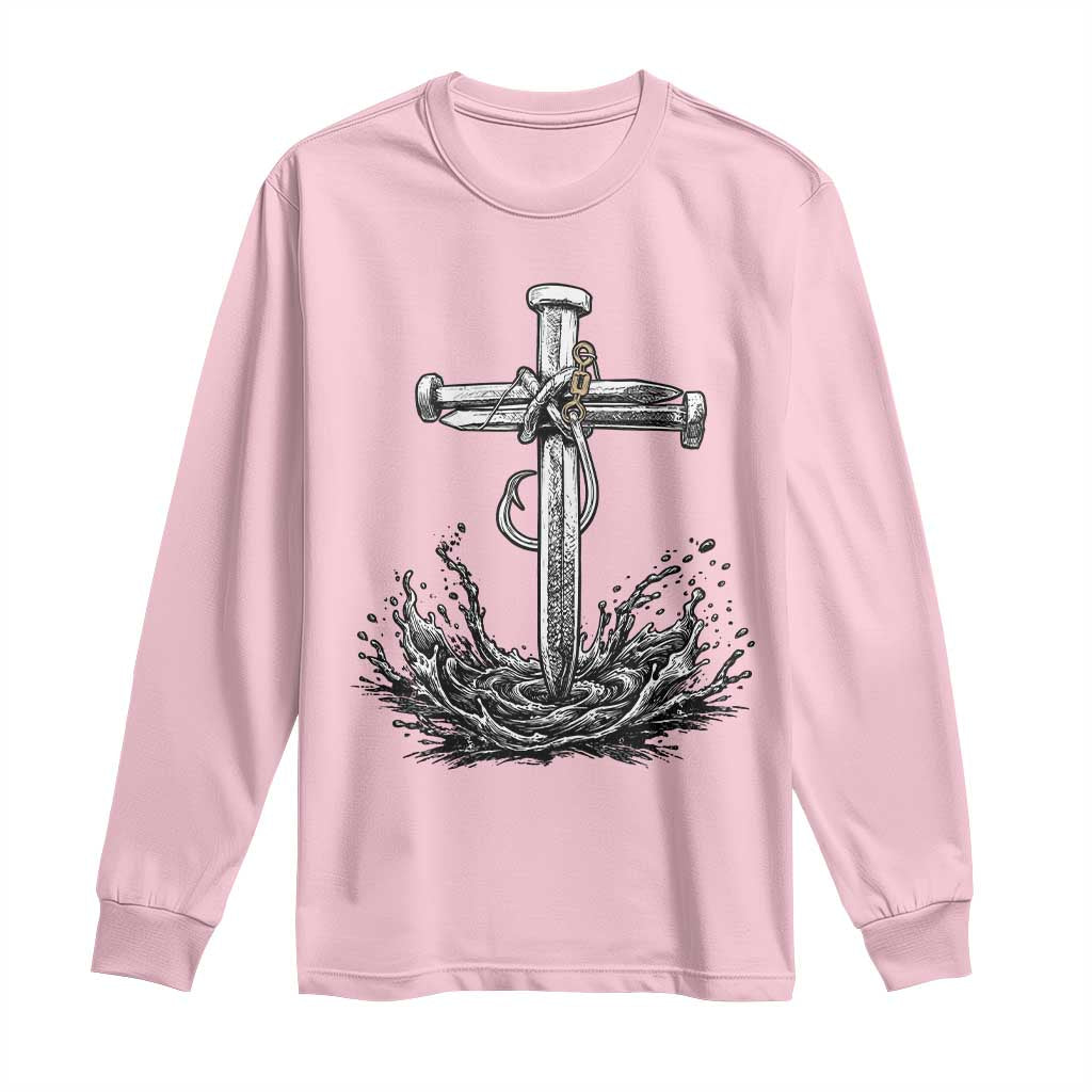 Faith Family Fishing Long Sleeve Shirt Christian Jesus Cross Fathers Day Gift