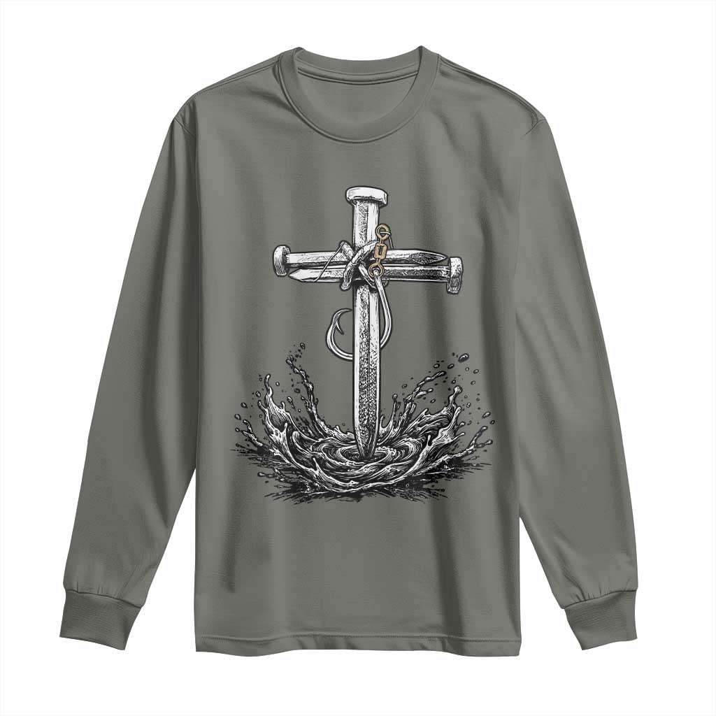 Faith Family Fishing Long Sleeve Shirt Christian Jesus Cross Fathers Day Gift