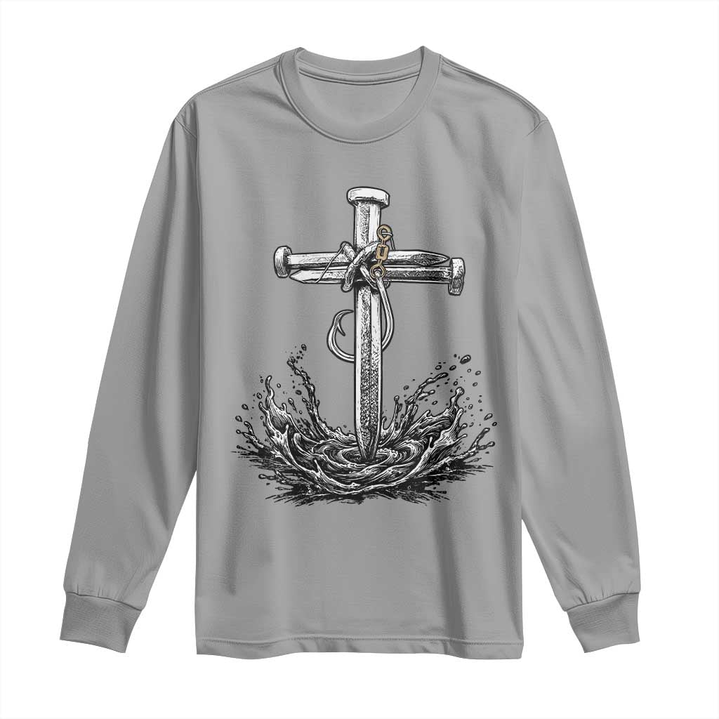 Faith Family Fishing Long Sleeve Shirt Christian Jesus Cross Fathers Day Gift