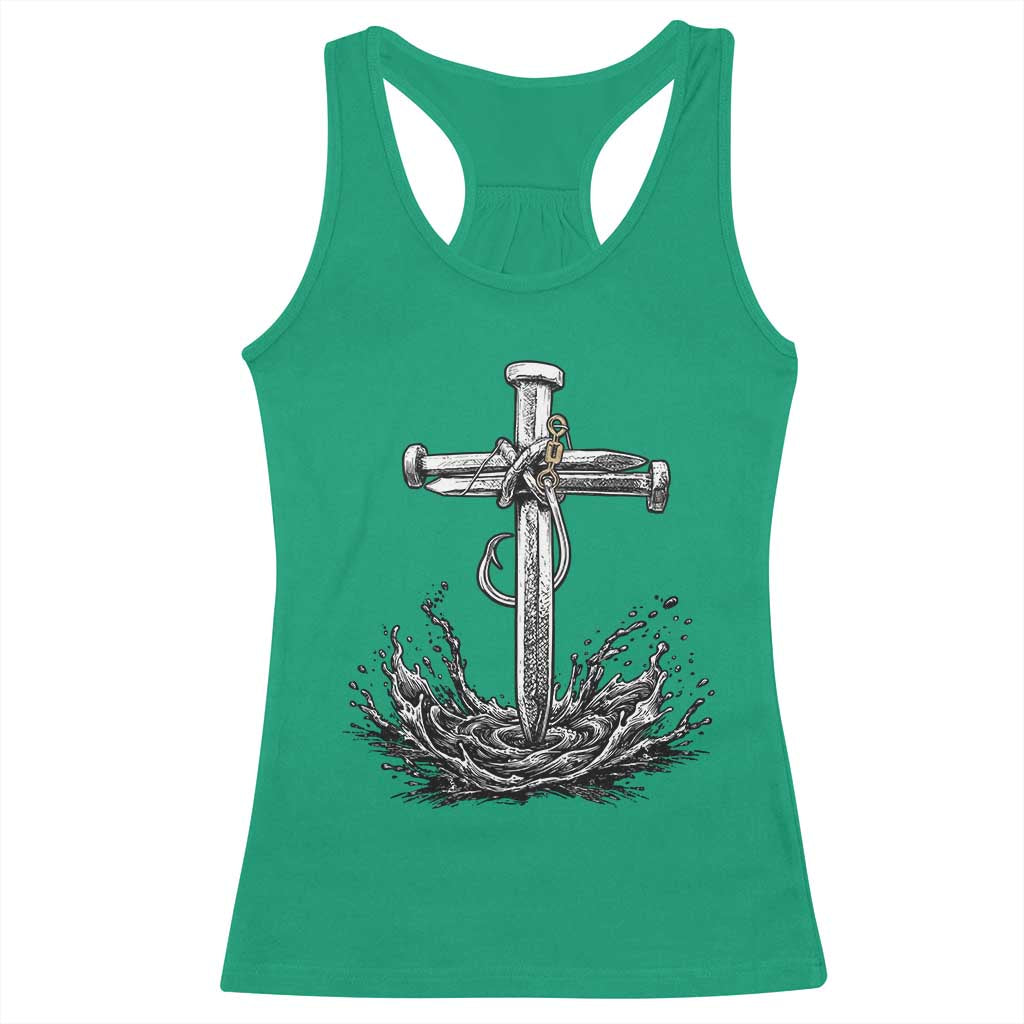 Faith Family Fishing Racerback Tank Top Christian Jesus Cross Fathers Day Gift
