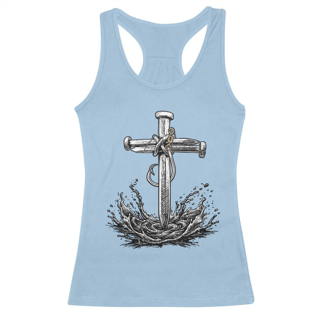 Faith Family Fishing Racerback Tank Top Christian Jesus Cross Fathers Day Gift