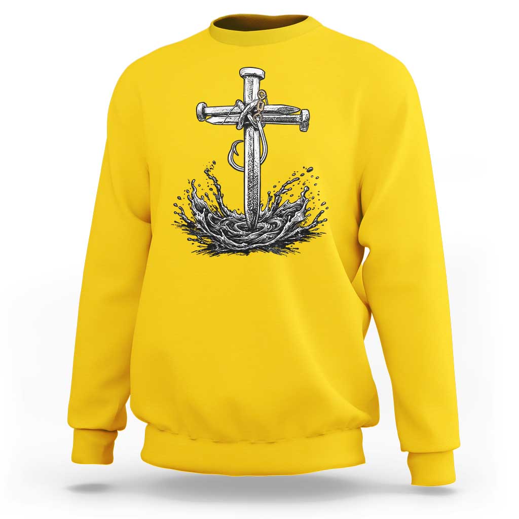 Faith Family Fishing Sweatshirt Christian Jesus Cross Fathers Day Gift