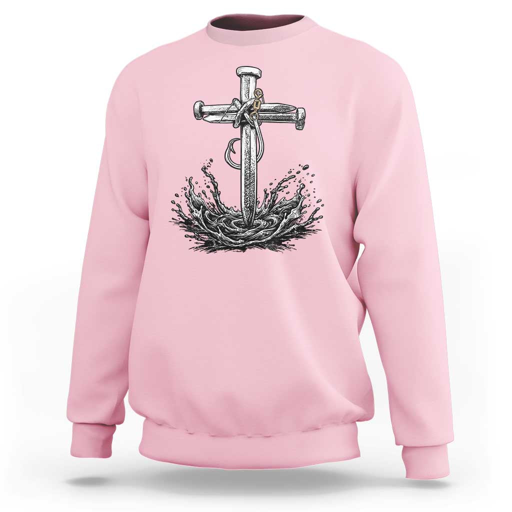 Faith Family Fishing Sweatshirt Christian Jesus Cross Fathers Day Gift