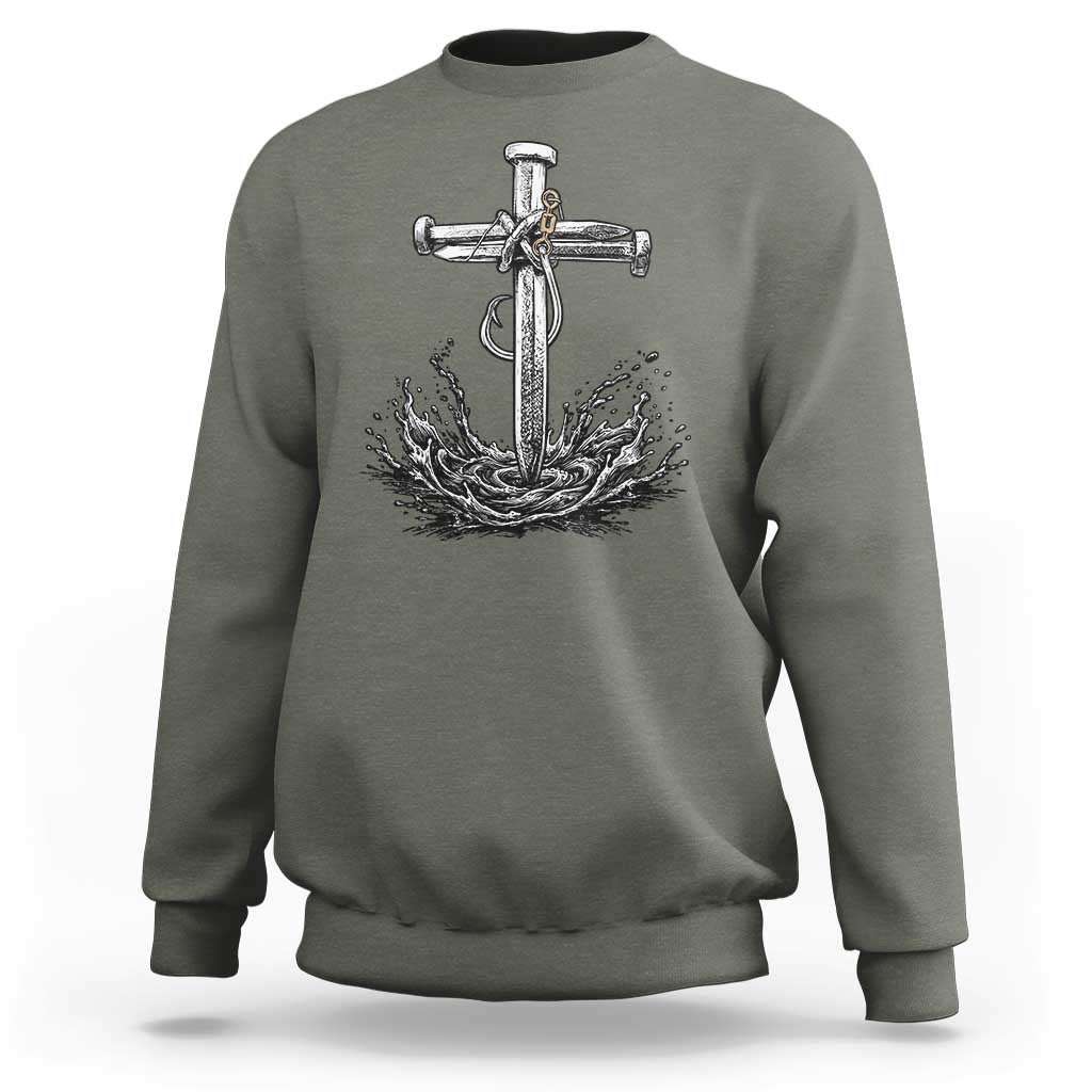 Faith Family Fishing Sweatshirt Christian Jesus Cross Fathers Day Gift