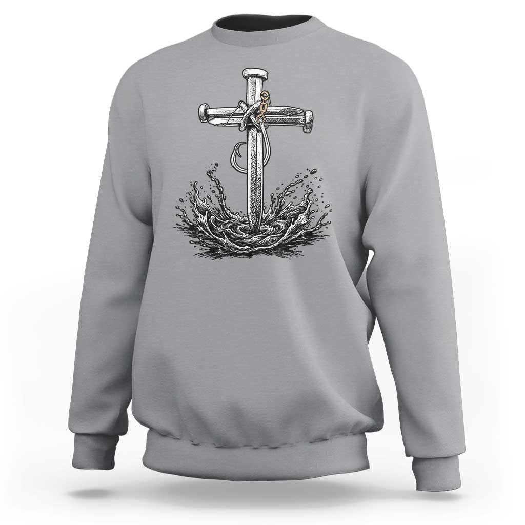 Faith Family Fishing Sweatshirt Christian Jesus Cross Fathers Day Gift