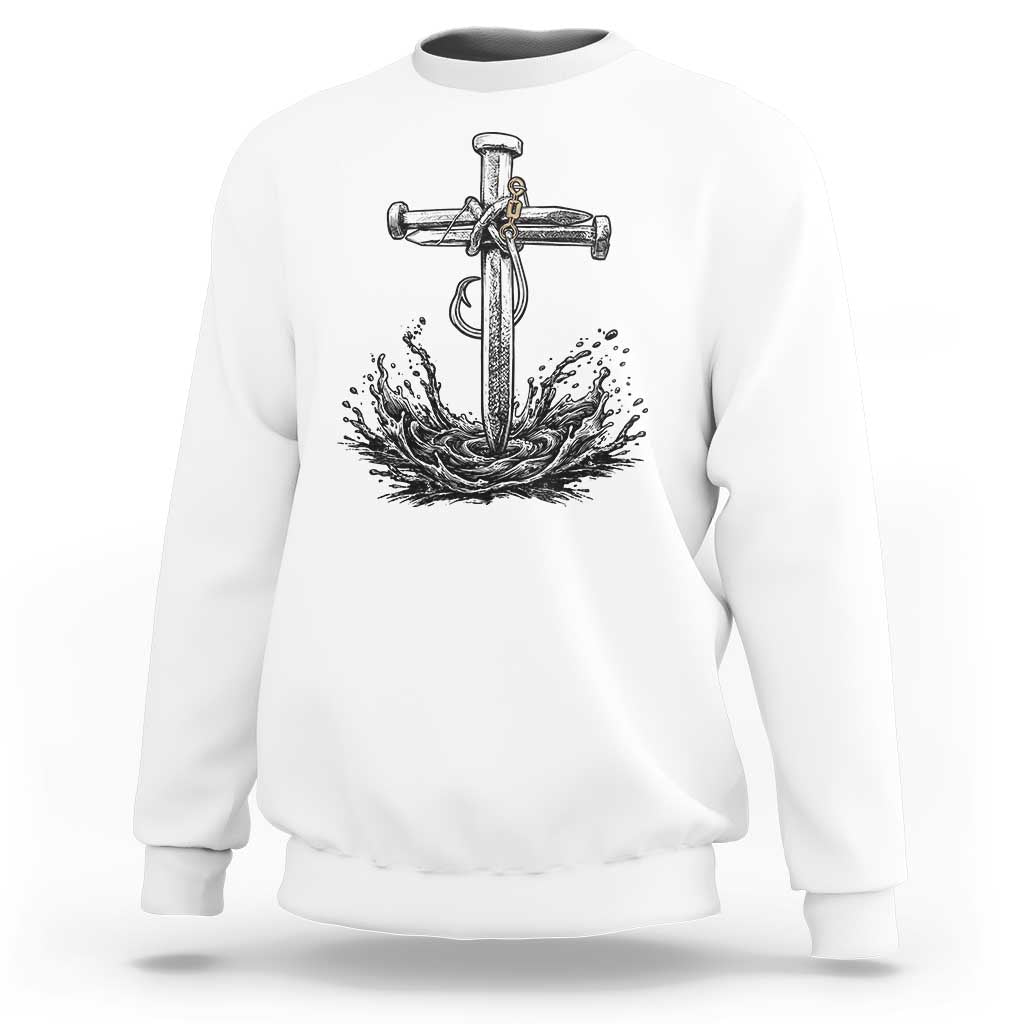 Faith Family Fishing Sweatshirt Christian Jesus Cross Fathers Day Gift