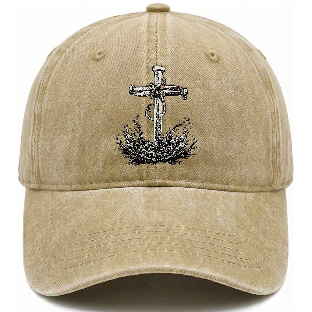 Faith Family Fishing Washed Cotton Baseball Cap Christian Jesus Cross Fathers Day Gift