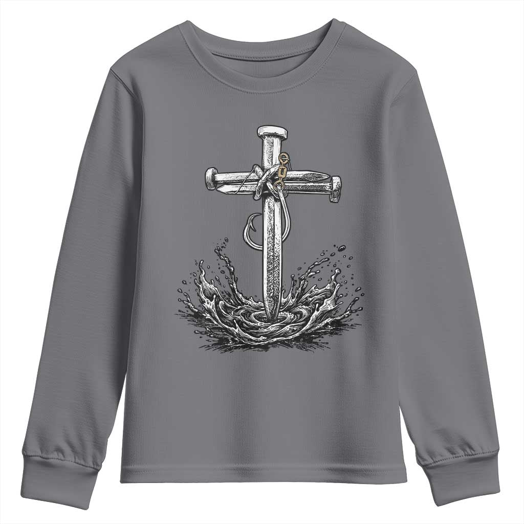 Faith Family Fishing Youth Sweatshirt Christian Jesus Cross Fathers Day Gift