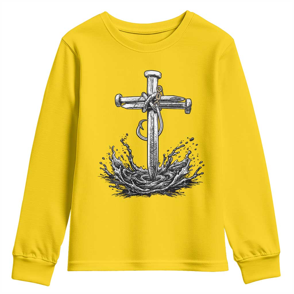 Faith Family Fishing Youth Sweatshirt Christian Jesus Cross Fathers Day Gift