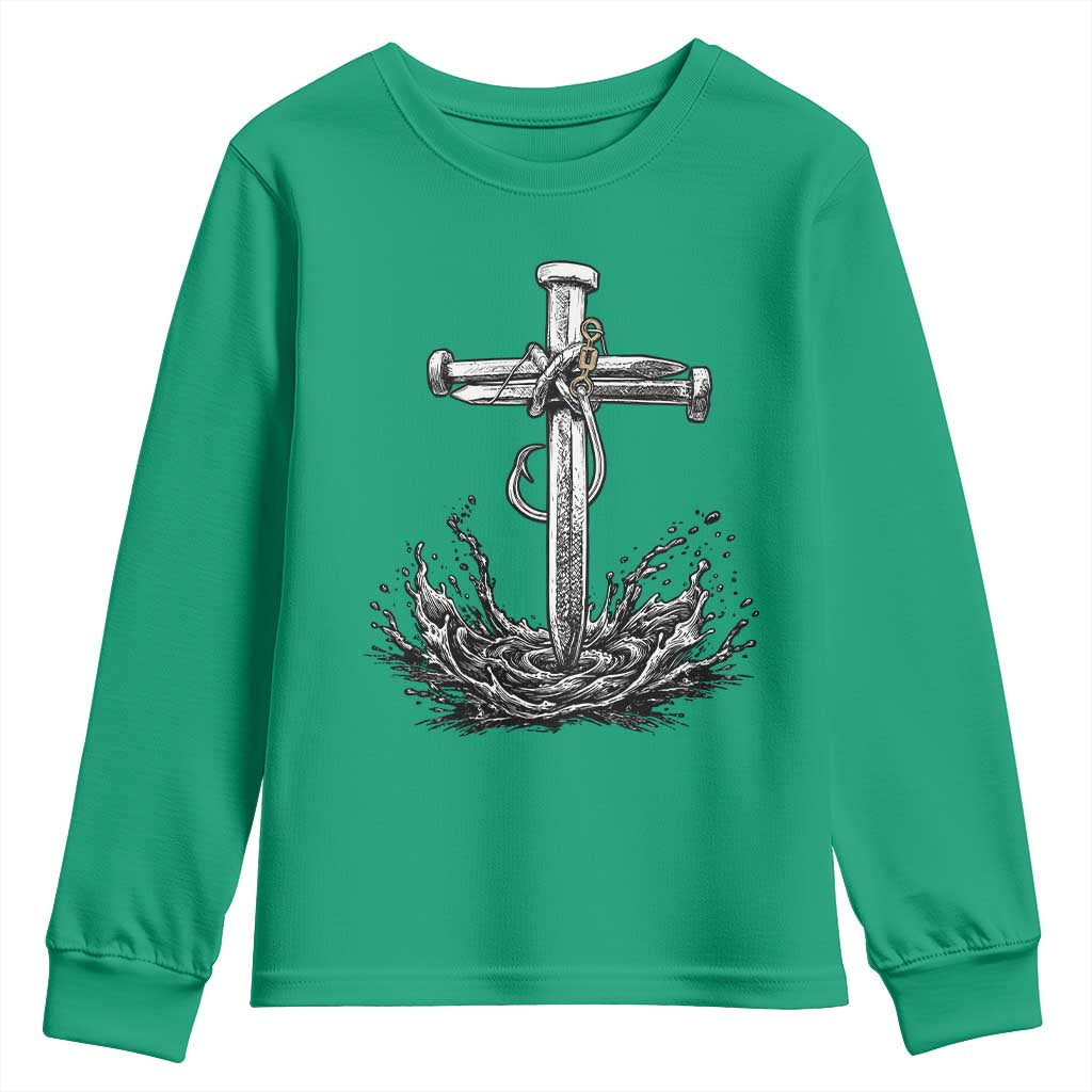 Faith Family Fishing Youth Sweatshirt Christian Jesus Cross Fathers Day Gift