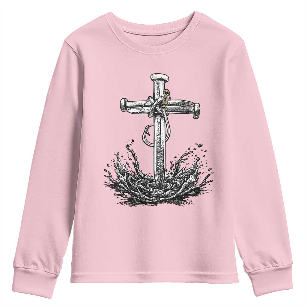 Faith Family Fishing Youth Sweatshirt Christian Jesus Cross Fathers Day Gift