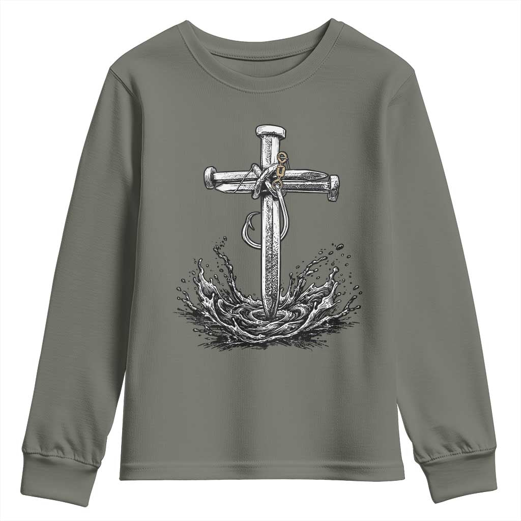 Faith Family Fishing Youth Sweatshirt Christian Jesus Cross Fathers Day Gift