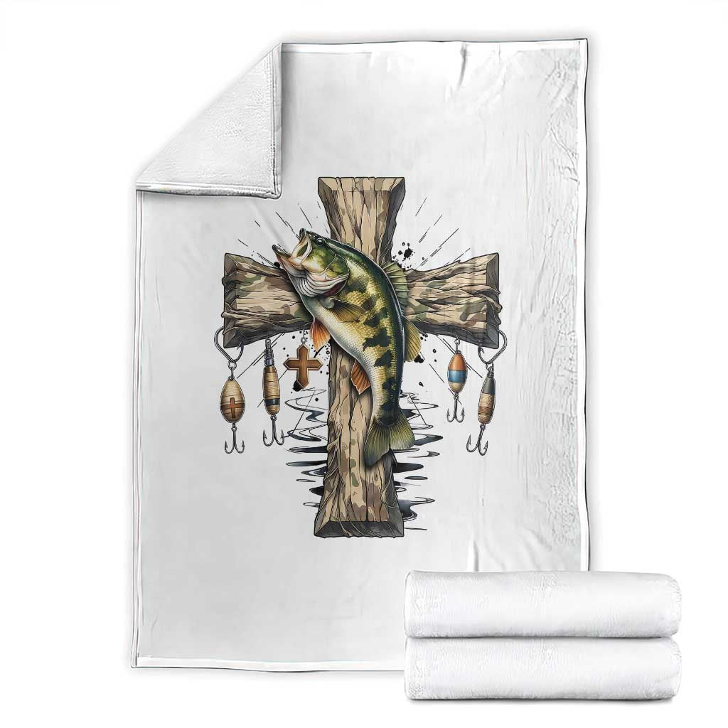 Camo Jesus Cross Fishing Throw Blanket Faith Family Fishing Fathers Day