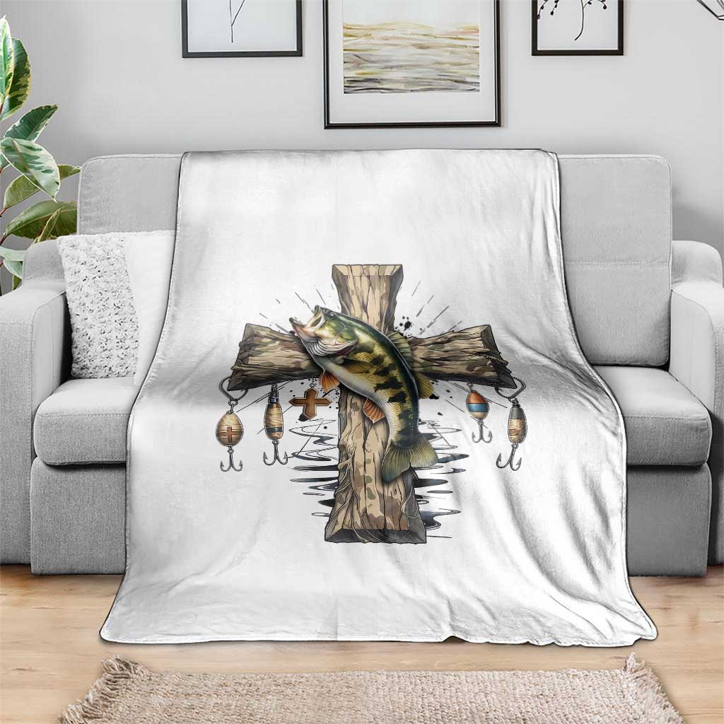 Camo Jesus Cross Fishing Throw Blanket Faith Family Fishing Fathers Day