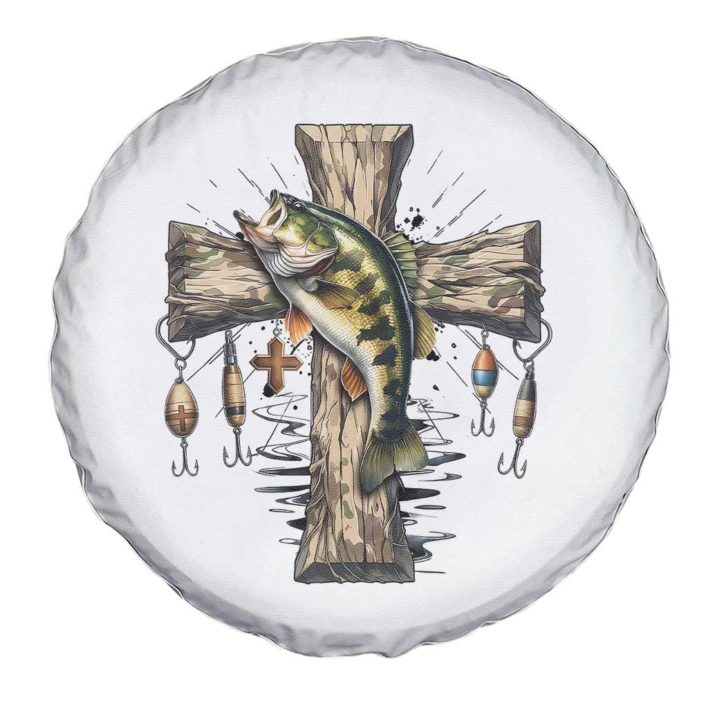 Camo Jesus Cross Fishing Spare Tire Cover Faith Family Fishing Fathers Day
