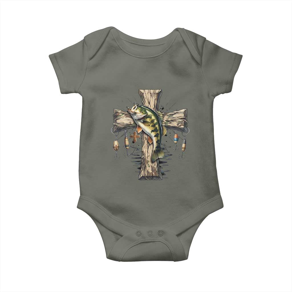 Camo Jesus Cross Fishing Baby Onesie Faith Family Fishing Fathers Day