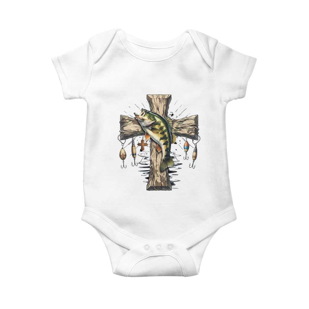 Camo Jesus Cross Fishing Baby Onesie Faith Family Fishing Fathers Day