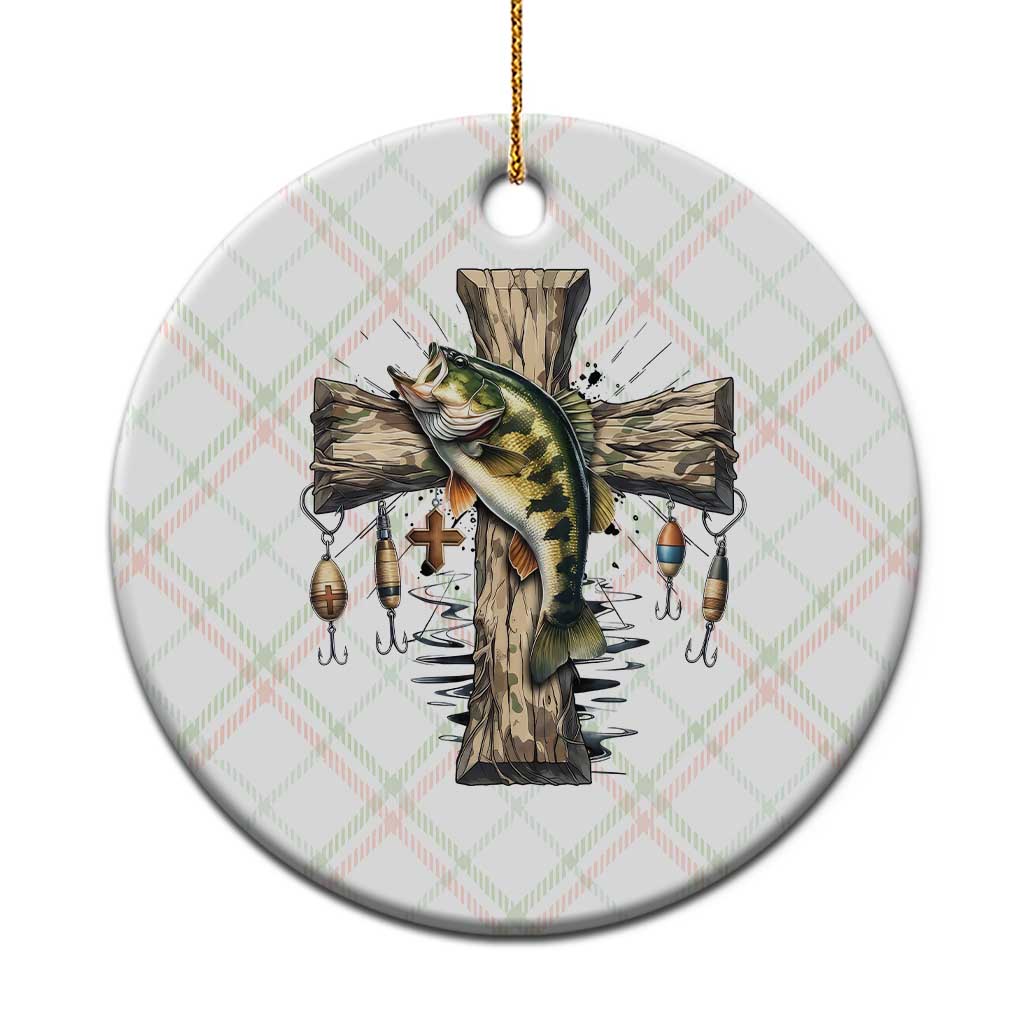 Camo Jesus Cross Fishing Ceramic Ornament Faith Family Fishing Fathers Day
