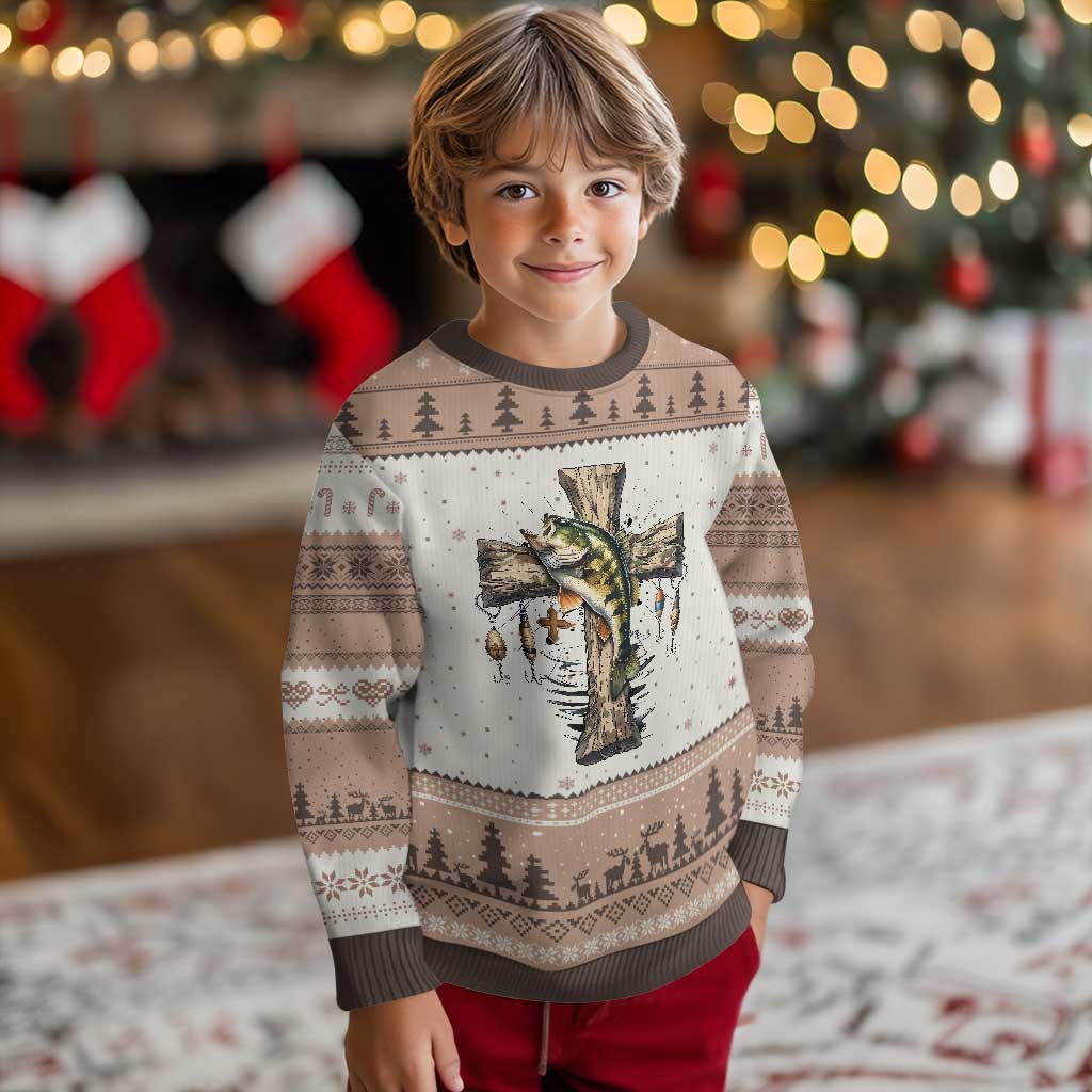 Camo Jesus Cross Fishing Ugly Christmas Sweater Faith Family Fishing Fathers Day